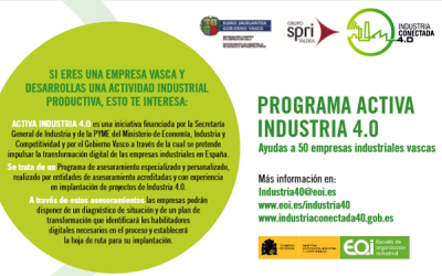 El Grupo SPRI y la Fundación EOI lanzan hasta el 12 de enero el programa ACTIVA INDUSTRIA 4.0 para la transformación digital de las empresas industriales vascas